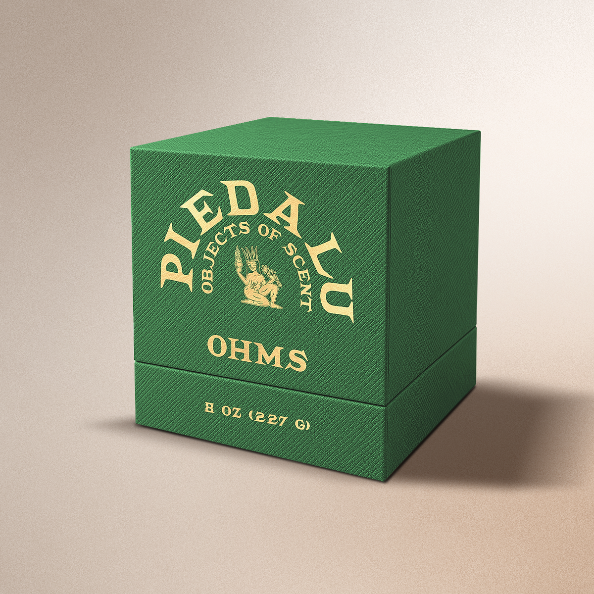 OHMS scented candle by Piedalu Objects of Scent in honey-colored flint glass